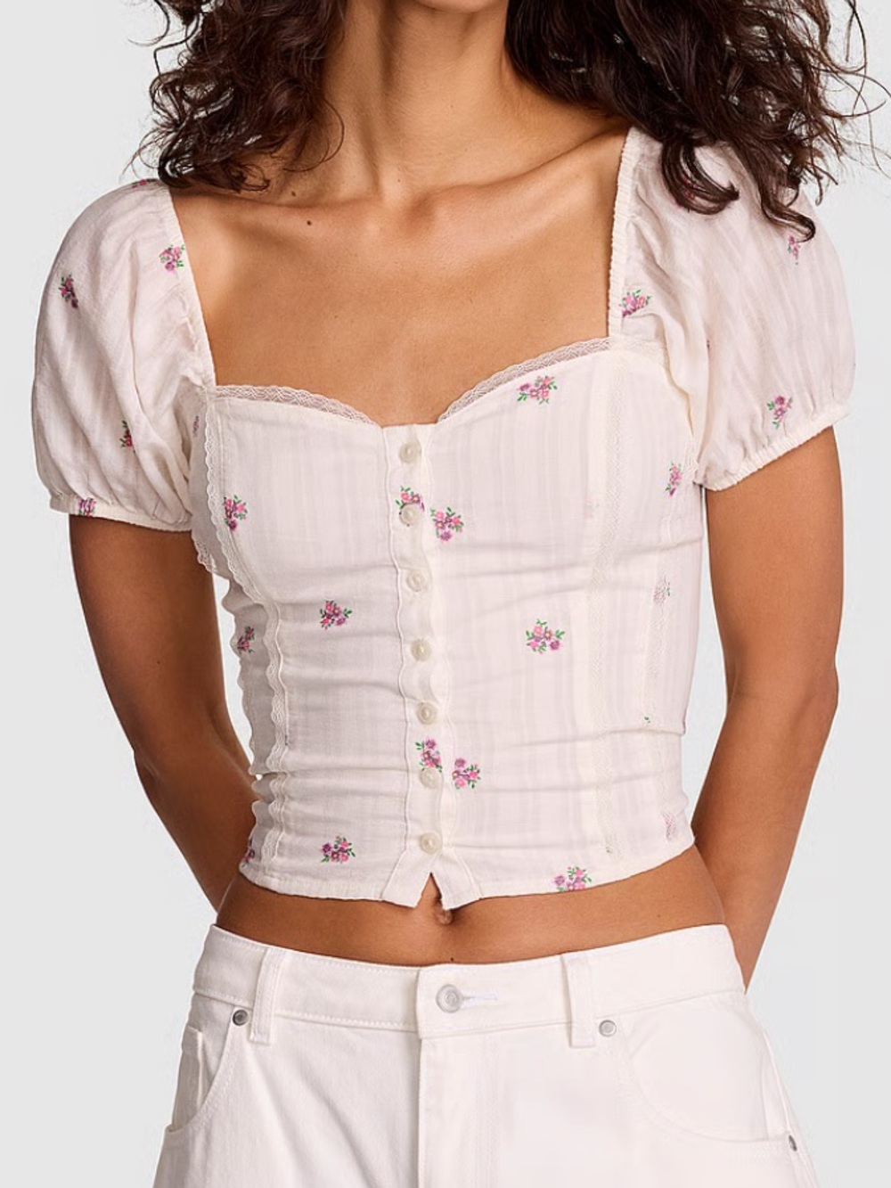 VS PINK Corset Puff Sleeve Top